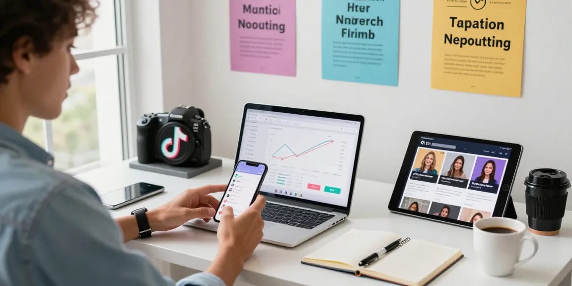 Buy TikTok followers while analyzing engagement metrics in a modern workspace.