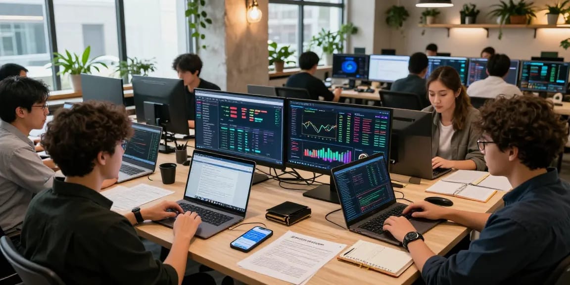 ifps integrated tech workspace showing cryptocurrency trading with DeFi platforms and blockchain discussions.