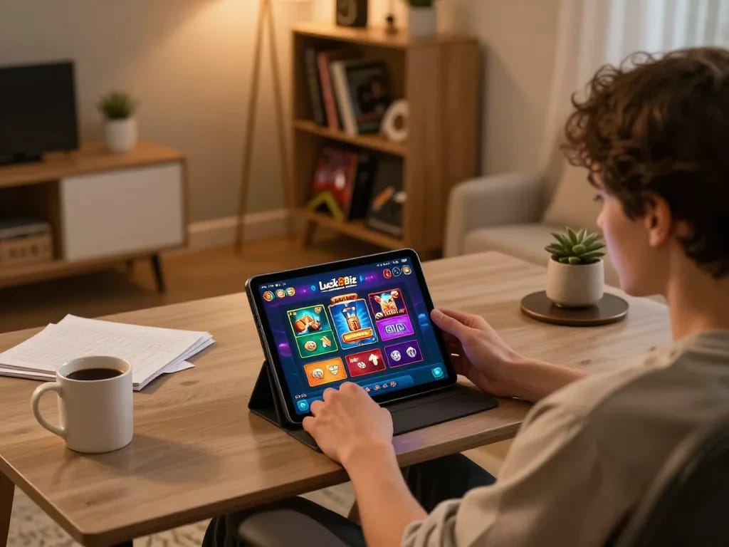 Experience intense gameplay at Luck8Biz online casino on a stylish tablet setup.