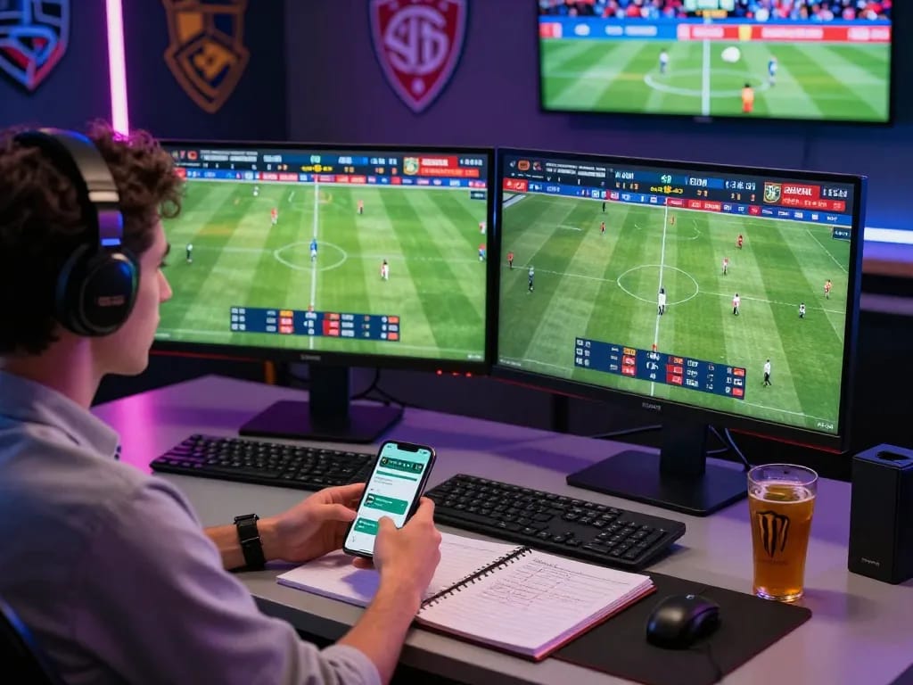 Engaged user on a sports betting platform analyzing kèo nhà cái with live odds and statistics for football matches.