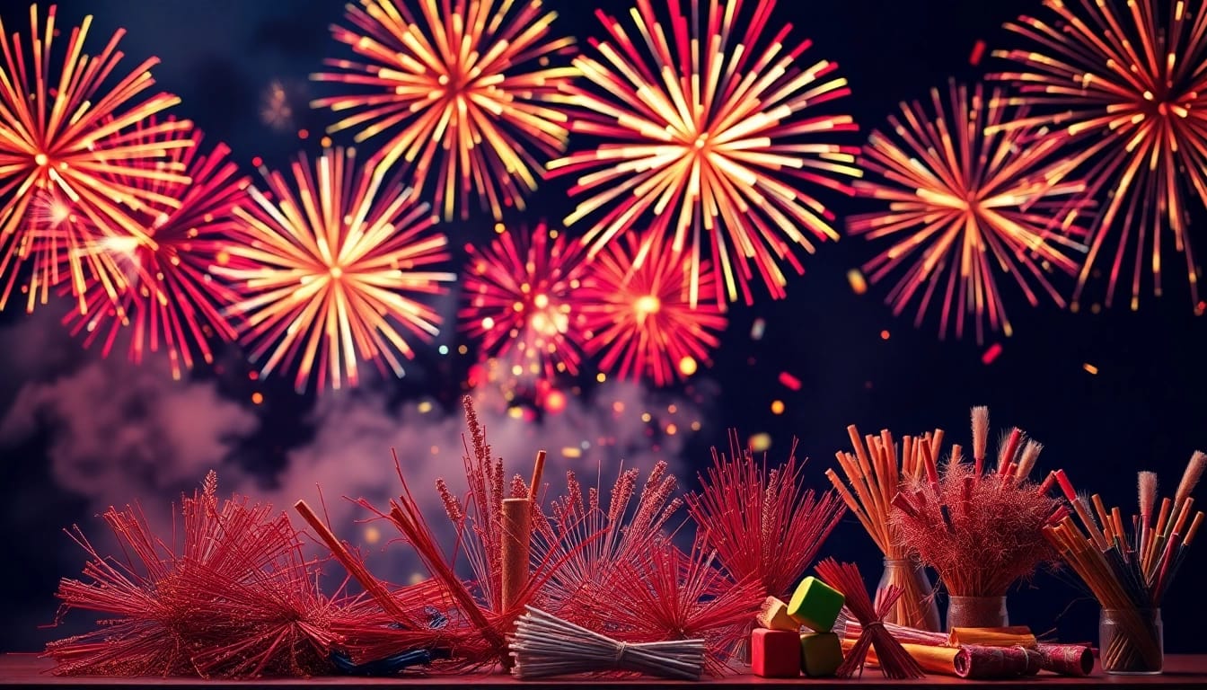 Captivating wholesale fireworks illuminating the night sky with vibrant colors and elaborate designs.