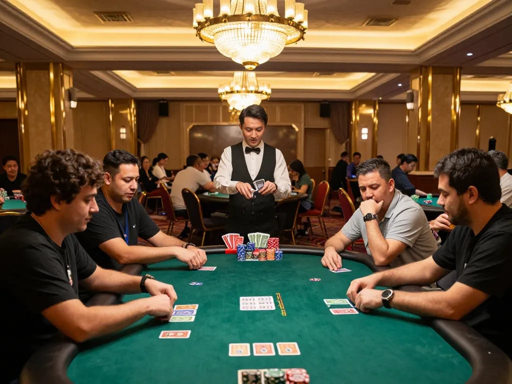 Engaged players strategizing in the best widget store's lively poker tournament atmosphere, enhancing their gameplay.