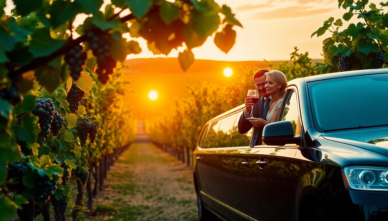 Experience the luxury of wine tour limo service amidst lush vineyards and stunning scenery.