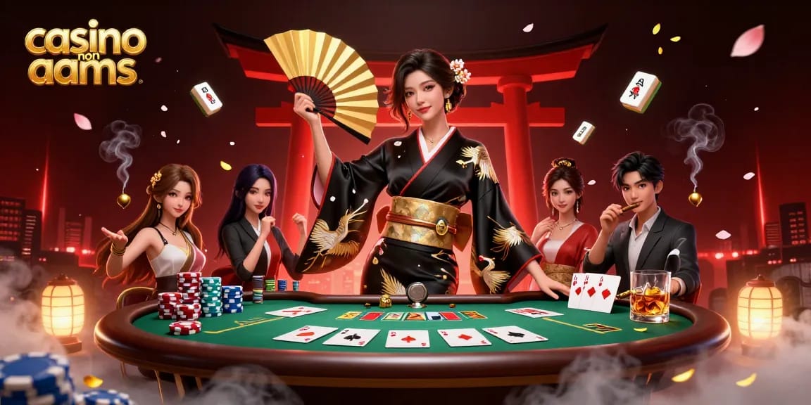 Scopri il fascino dei casino non aams con un'elegante donna asiatica in una vivace scena di gioco piena di azione.