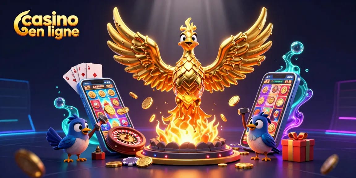 Jouez à un casino en ligne et gagnez des pièces en or à partir d'un phénix doré magique.