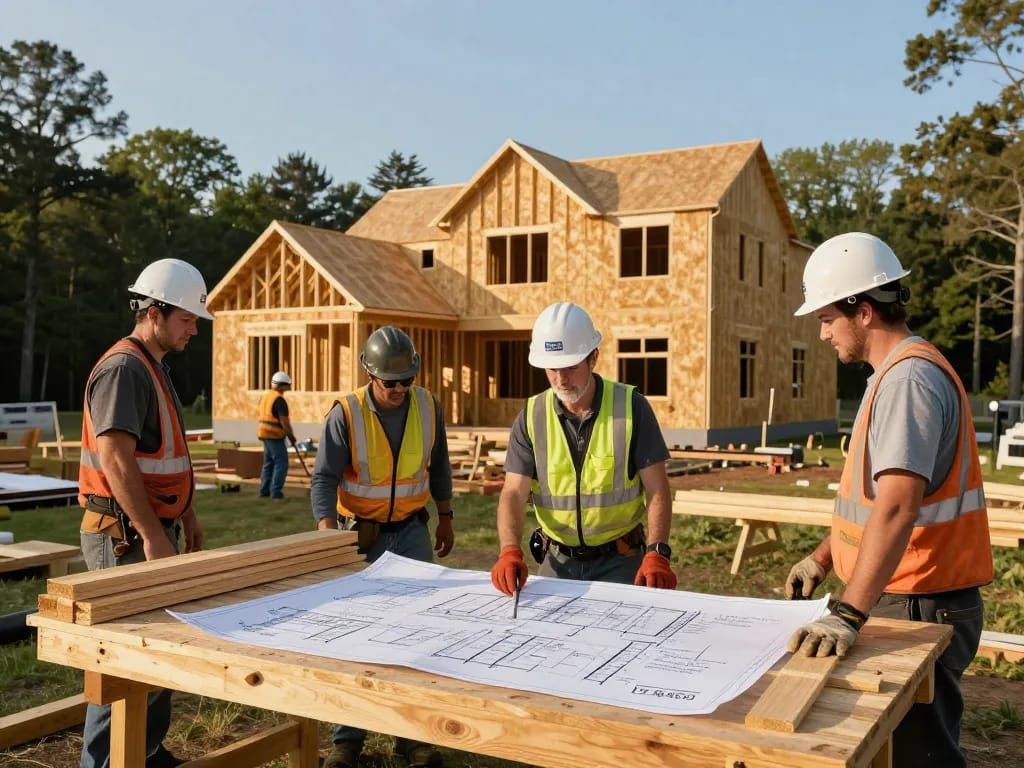 Patco construction services showcasing a residential building project with a dedicated team in Southern Maine.