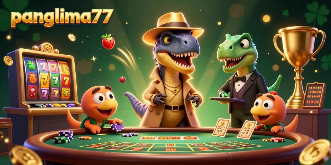 Panglima77 showcases a dynamic scene with vibrant 3D cartoon characters at a slot table, capturing high-stakes excitement.