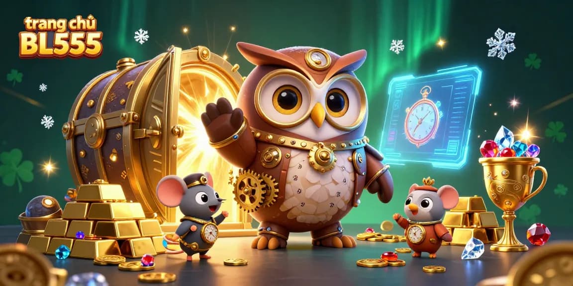 Experience the vibrant world of trang chủ BL555 with dynamic cartoon elements and casino treasures.