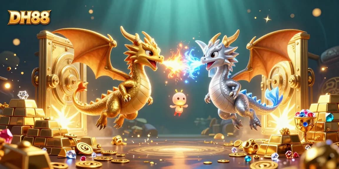 Experience the thrilling adventures of DH88 with captivating dragons unleashing fire and ice amidst dazzling treasures.