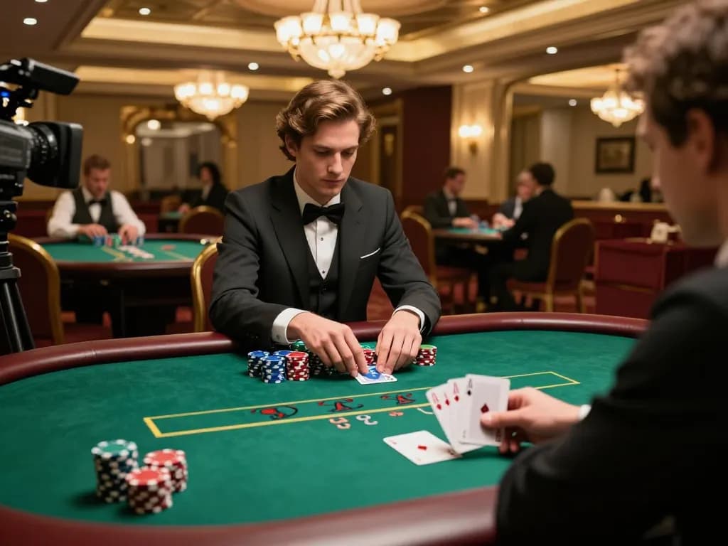 TT88 players strategizing in an exciting poker game on a luxurious casino floor.