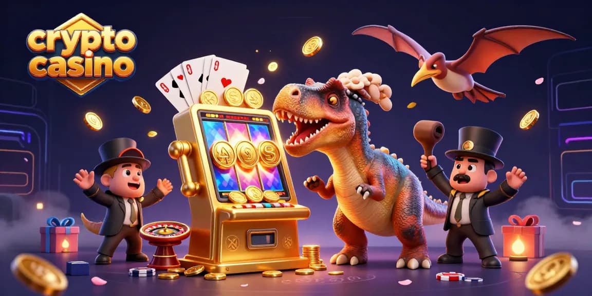 Casino crypto avec un pachycéphalosaur, un manager ankylosaure et des pièces dorées volantes