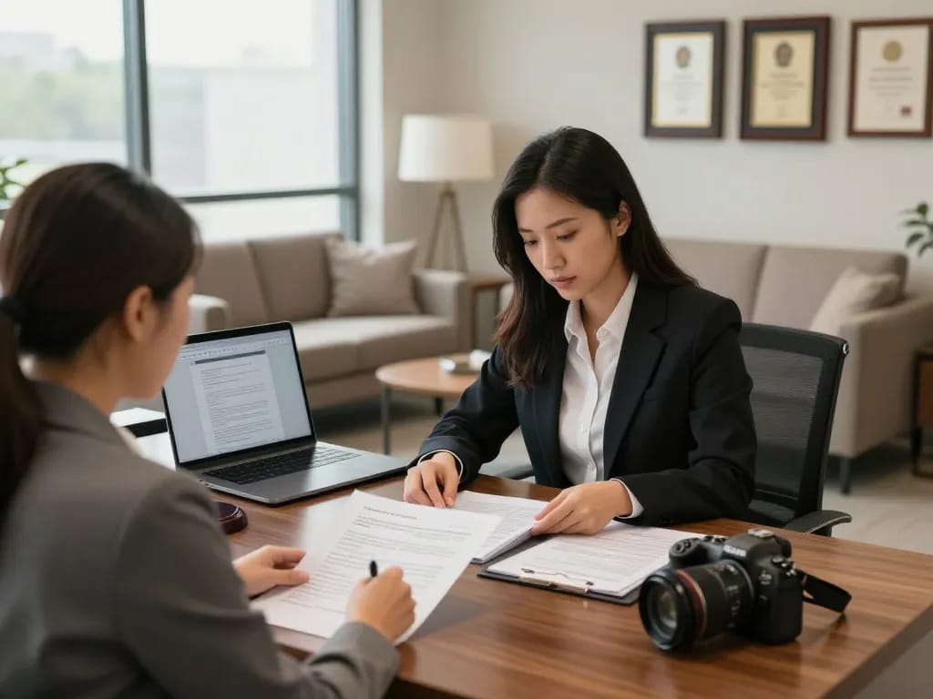 Alexandria Personal Injury Lawyer consulting with a client in a welcoming law office, showcasing professionalism and support.