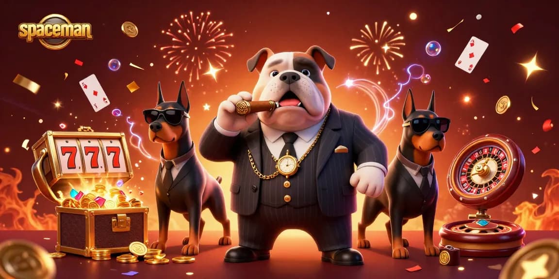 Spin the slots with Spaceman as the mafia bulldog boss leads the game in a vibrant casino setting.