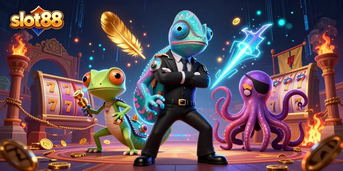 Experience the thrilling action of slot88 with vibrant characters and dynamic casino elements.