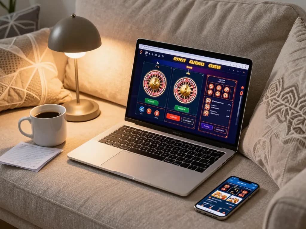 Engaging online casinos in Canada gameplay at home with strategic elements and cozy setting.