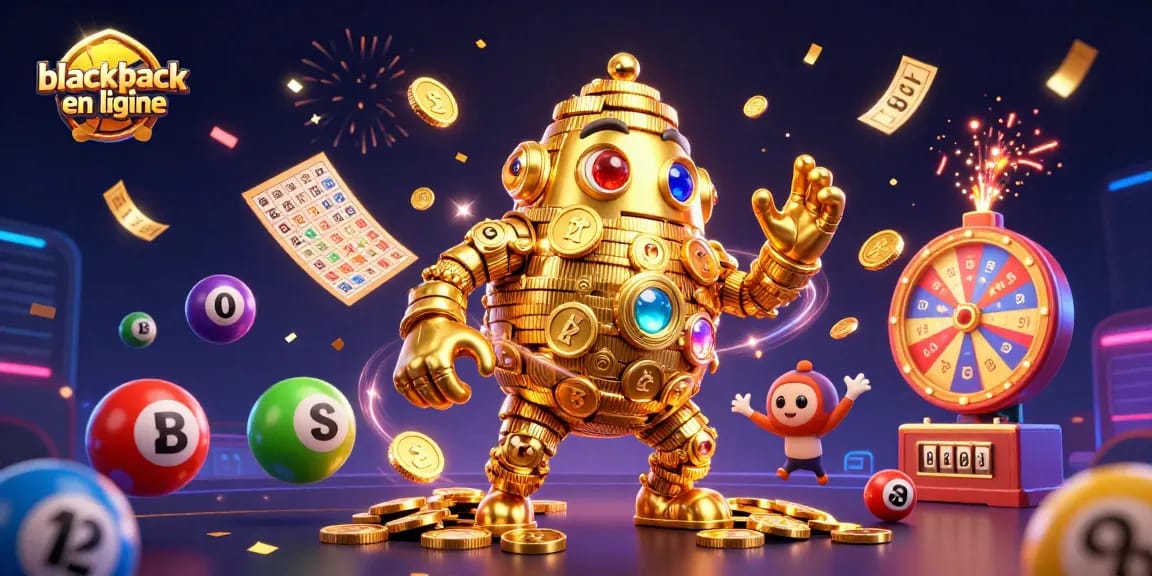 Jouez au blackjack en ligne avec un golem d'or et des éléments de casino animés.