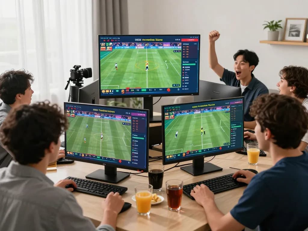 Engaging in sports betting with DH88 through multiple screens showcasing live events.