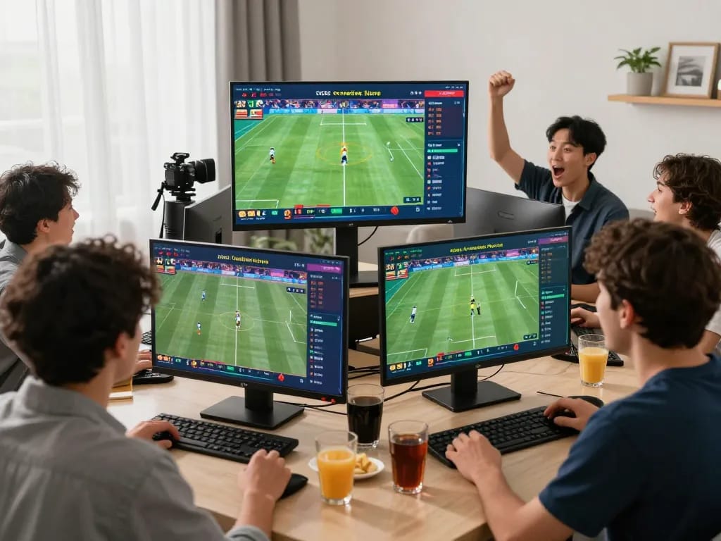 Engaging in sports betting with DH88 through multiple screens showcasing live events.