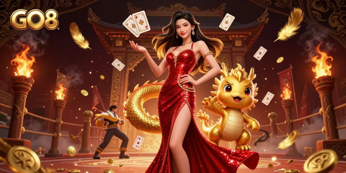 Experience exciting gameplay at GO8 with an elegant Asian casino, golden dragon, and vibrant game elements.