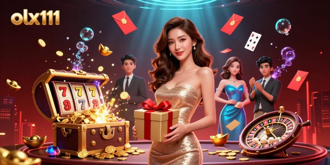 Engage with the vibrant energy of olx111 casino, featuring golden coins and festive elements.