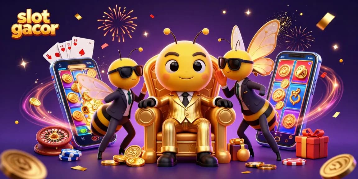 Slot gacor menampilkan mobil bos lebah dalam ilustrasi 3D, dikelilingi elemen permainan.