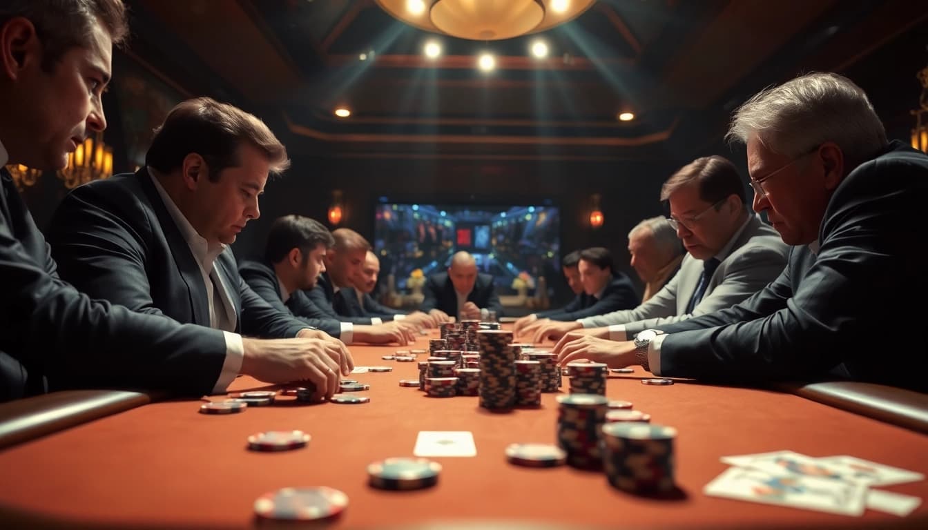 Wortel21 menampilkan suasana kasino dengan pemain poker fokus dan kepuasan bermain.