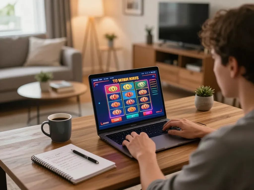 Play online slots on luck8biz in a cozy home setup with engaging decor