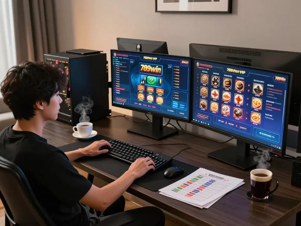 Playing 789win vip casino games on multiple screens in a modern gaming setup.