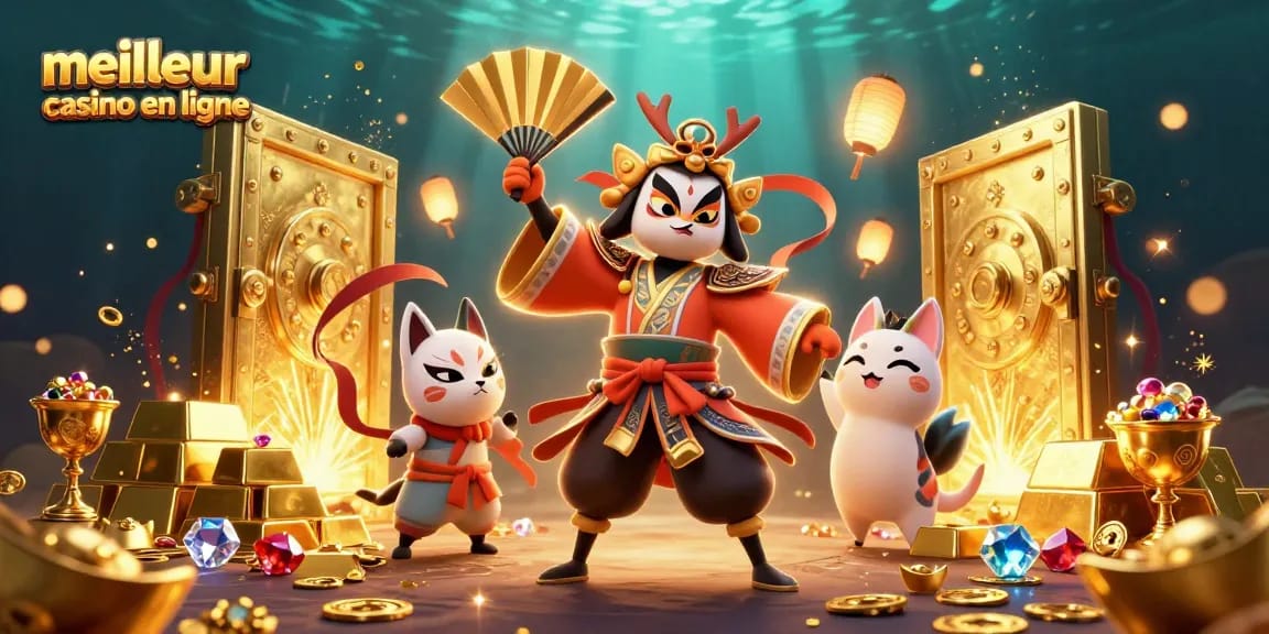 Découvrez le meilleur casino en ligne avec cette illustration captivante pleine de trésors et d'animation