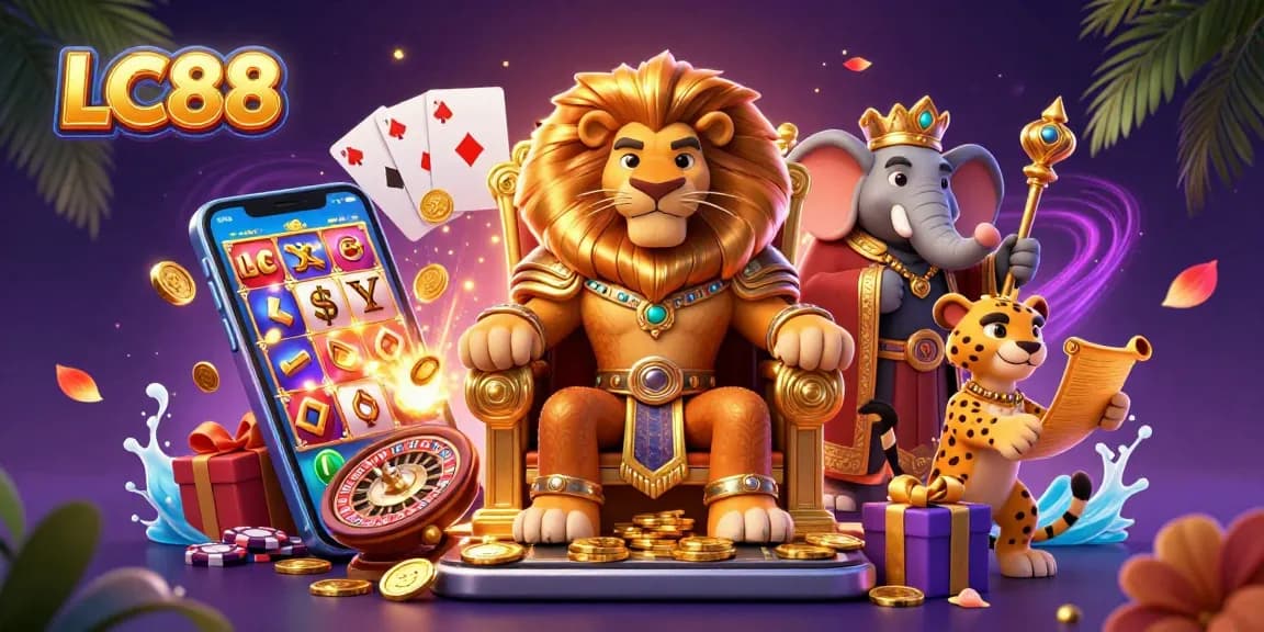 Experience thrilling entertainment with LC88's vibrant 3D casino illustration showcasing unique gaming elements.