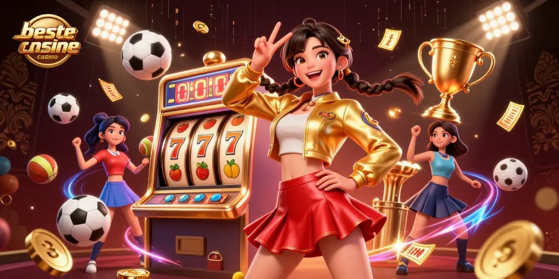 Discover the beste online casino with vibrant illustrations of slot reels and a lottery theme.