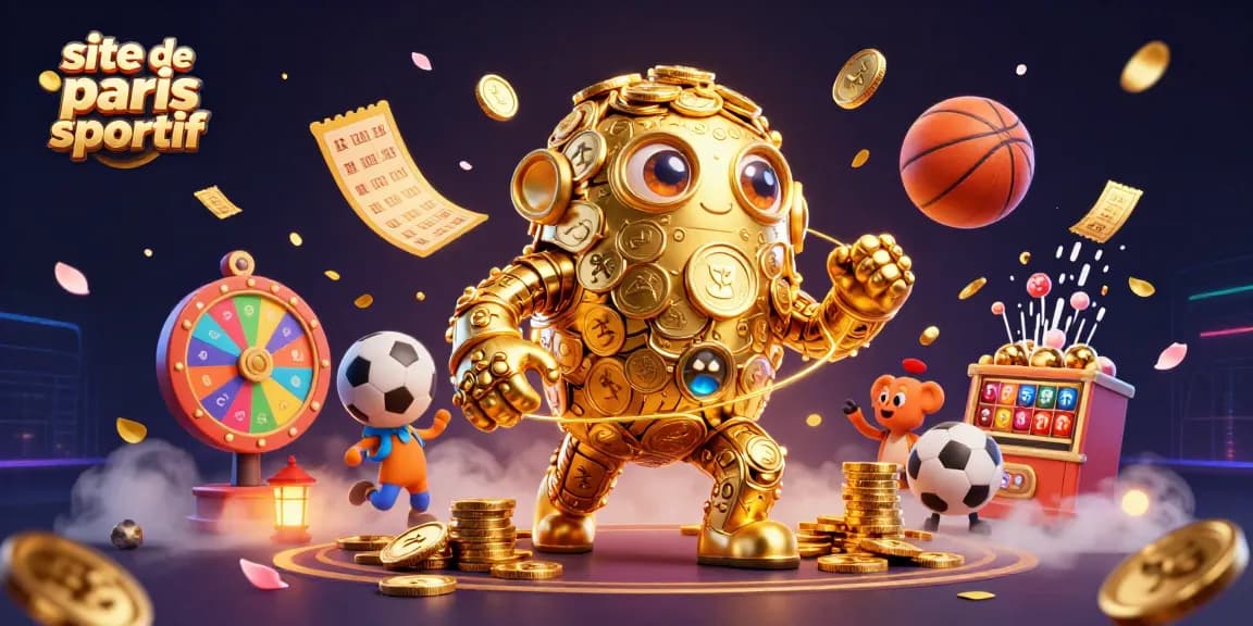Pariez sur le site de paris sportif avec ce golem en or, entouré d'éléments de jeu dynamiques.