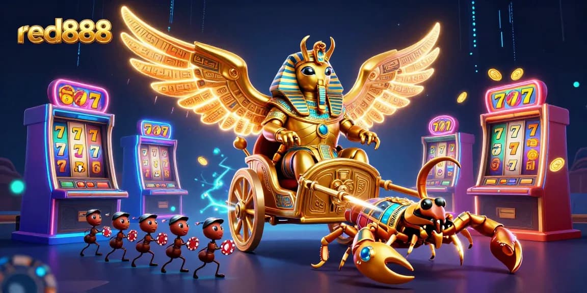Spin to win with red888's dynamic casino scene featuring a colorful abundance of slot machines.