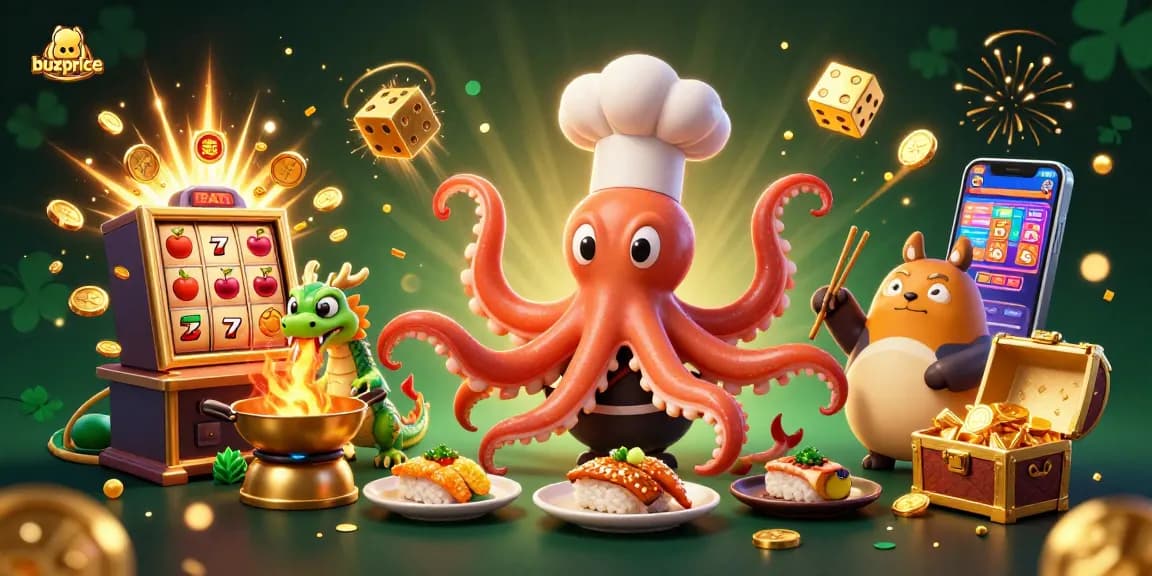 Win big with buzprice at the exciting casino scene featuring vibrant characters and dynamic slots.