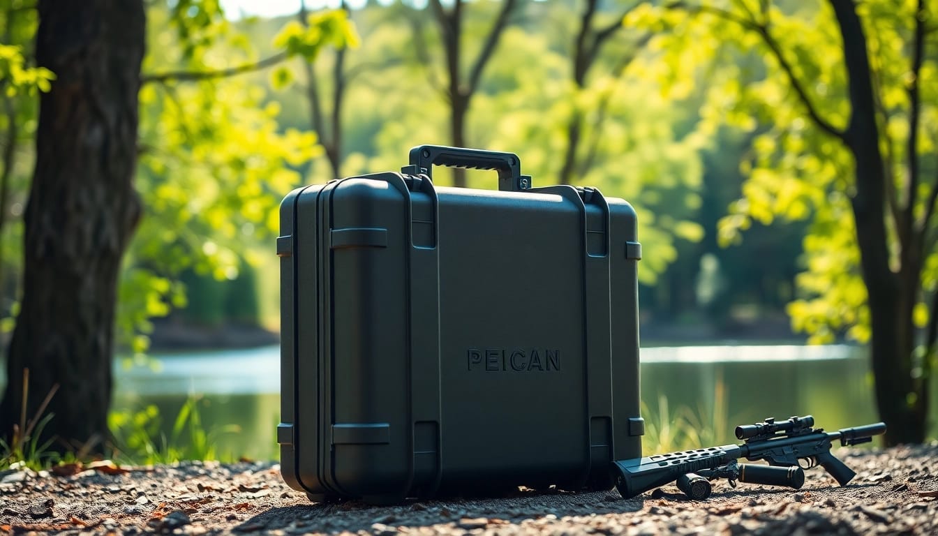 Shop pelican gun case for sale featuring durable construction and security features in natural light.