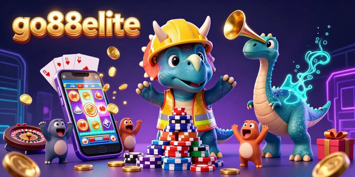 Join the celebration with go88elite as a triceratops builds poker chip pyramids amidst vibrant jackpot excitement.