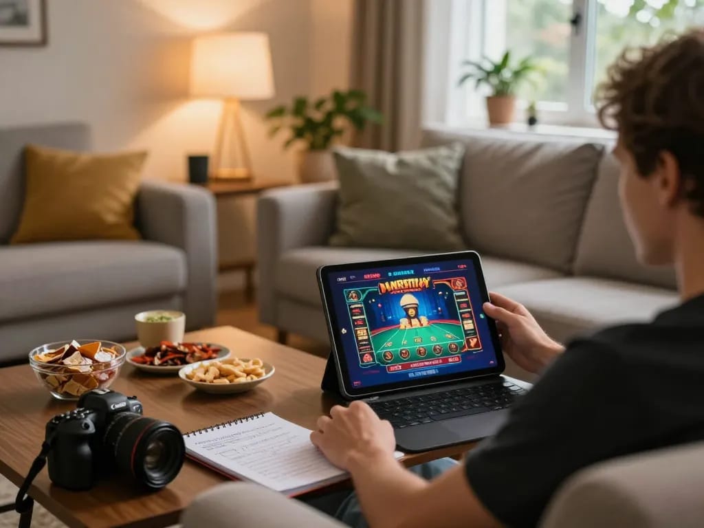 Esperienza di gioco sui Siti non AAMS a casa con una persona che utilizza un tablet per le scommesse online