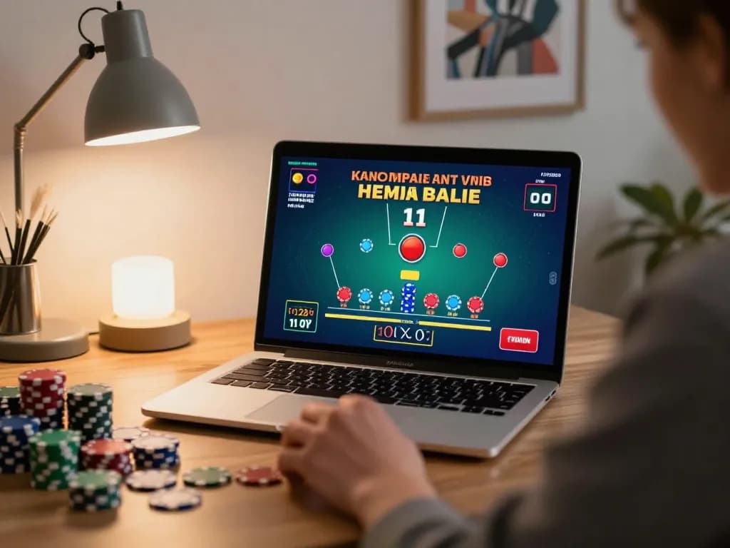MM88 player strategizing at home during online blackjack session with colorful chips