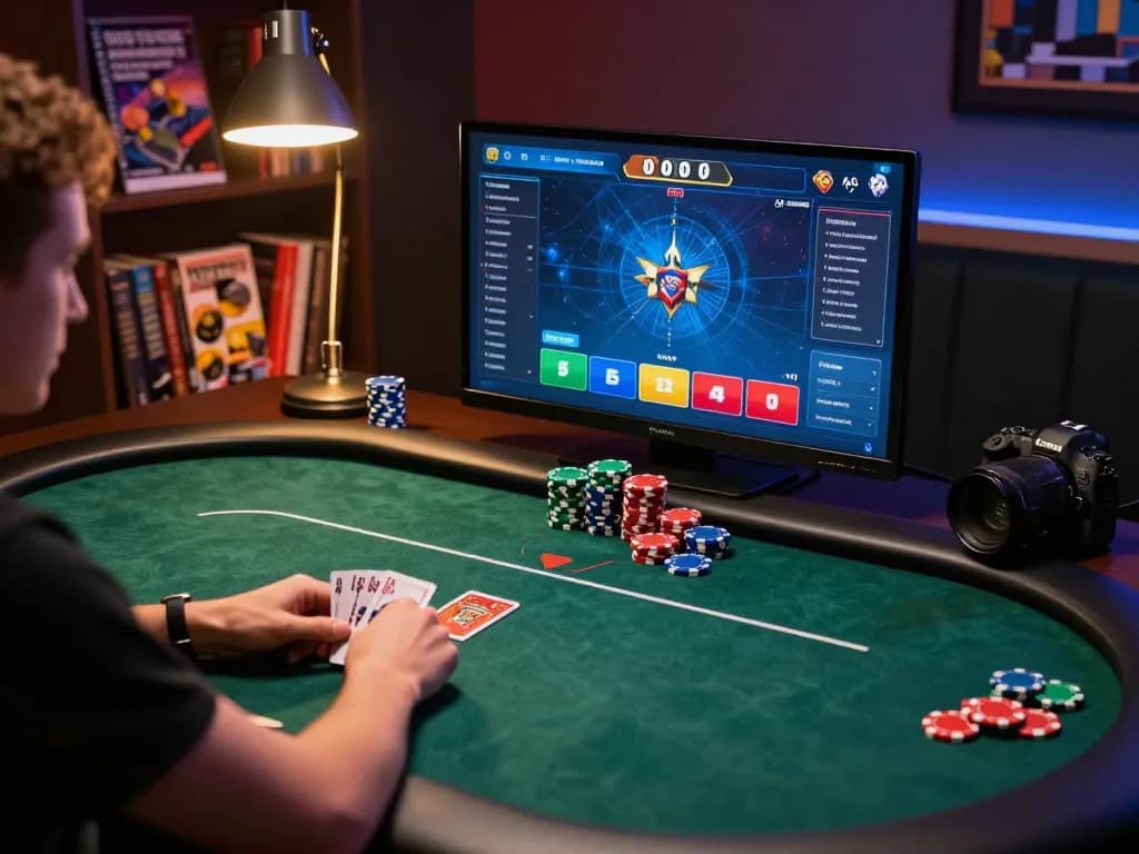 RR88 SELECT with player engaged in online poker, showcasing dynamic gaming atmosphere and strategy.