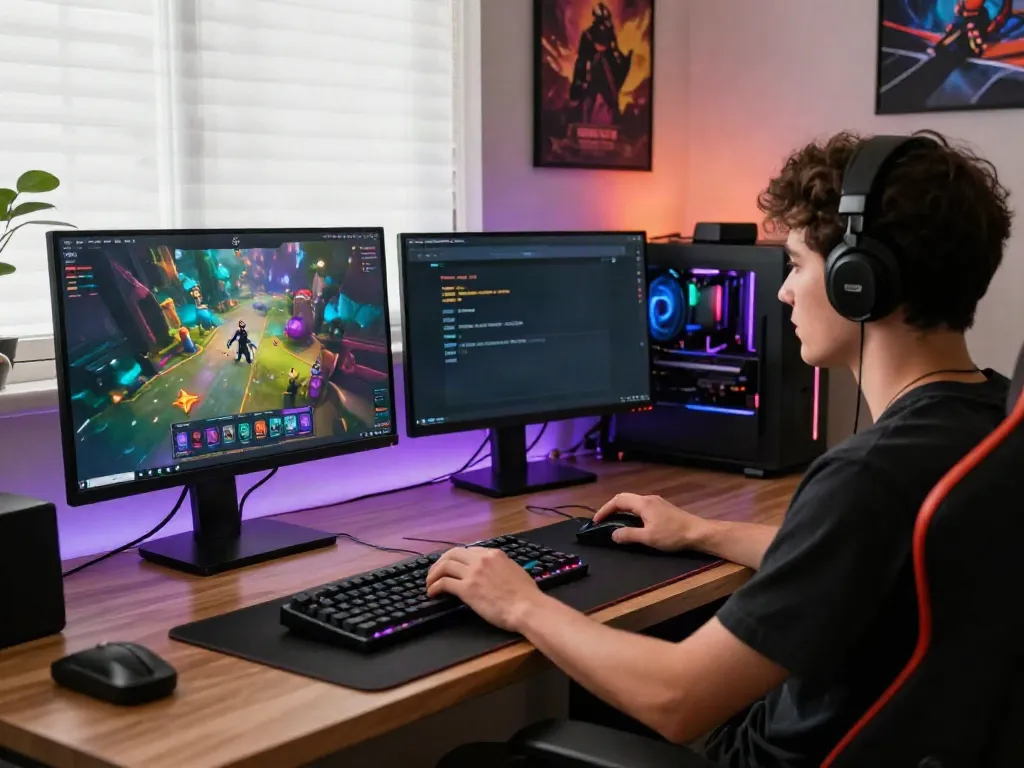 Gamer menikmati pengalaman bermain di platform JPTOTO dengan suasana modern dan nyaman.