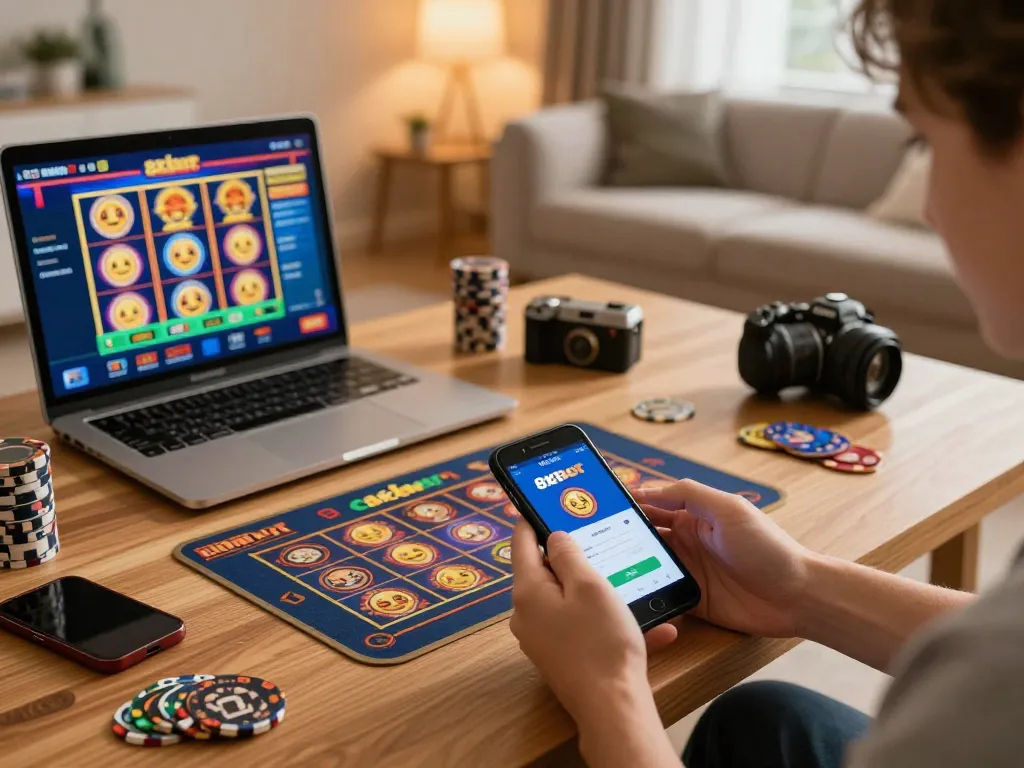 Player engaging with 8xbet app on smartphone for an exciting online casino experience.