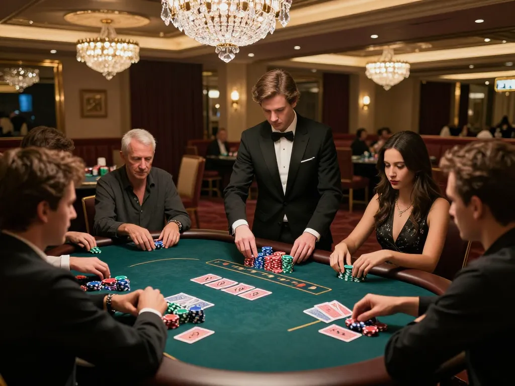 Players enjoy a strategic poker game at an upscale venue, showcasing the excitement of uk88.