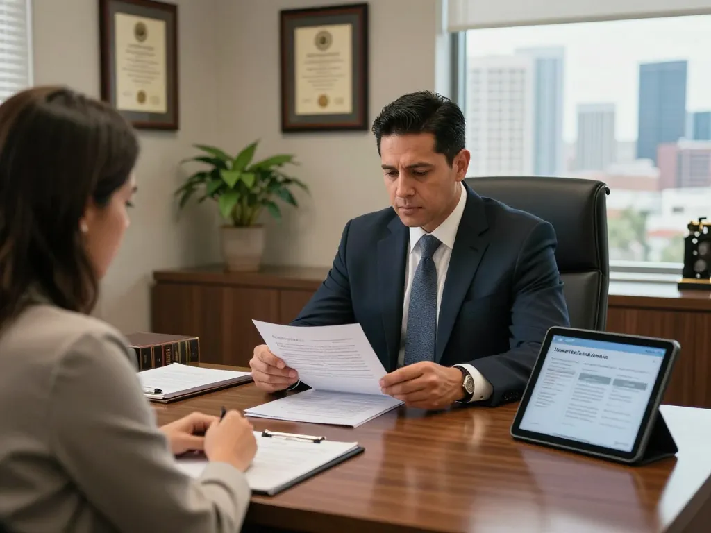 Tampa criminal lawyer Daniel J. Fernandez consulting with a client in a modern law office.
