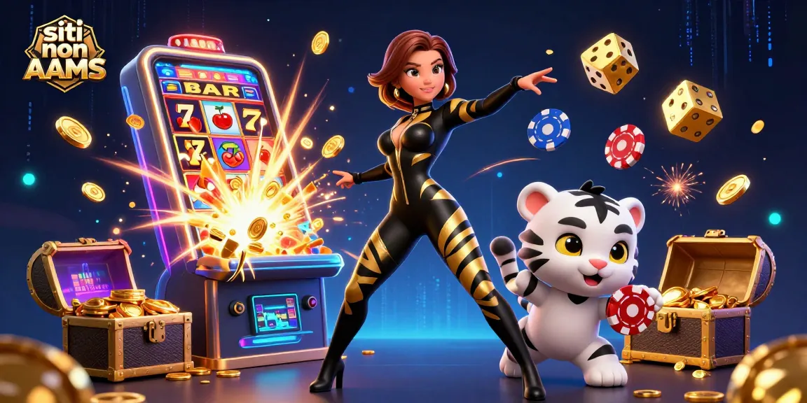 Siti non AAMS che mostrano una donna 3D e una tigre bianca in una scena emozionante di casinò con giochi e jackpot.