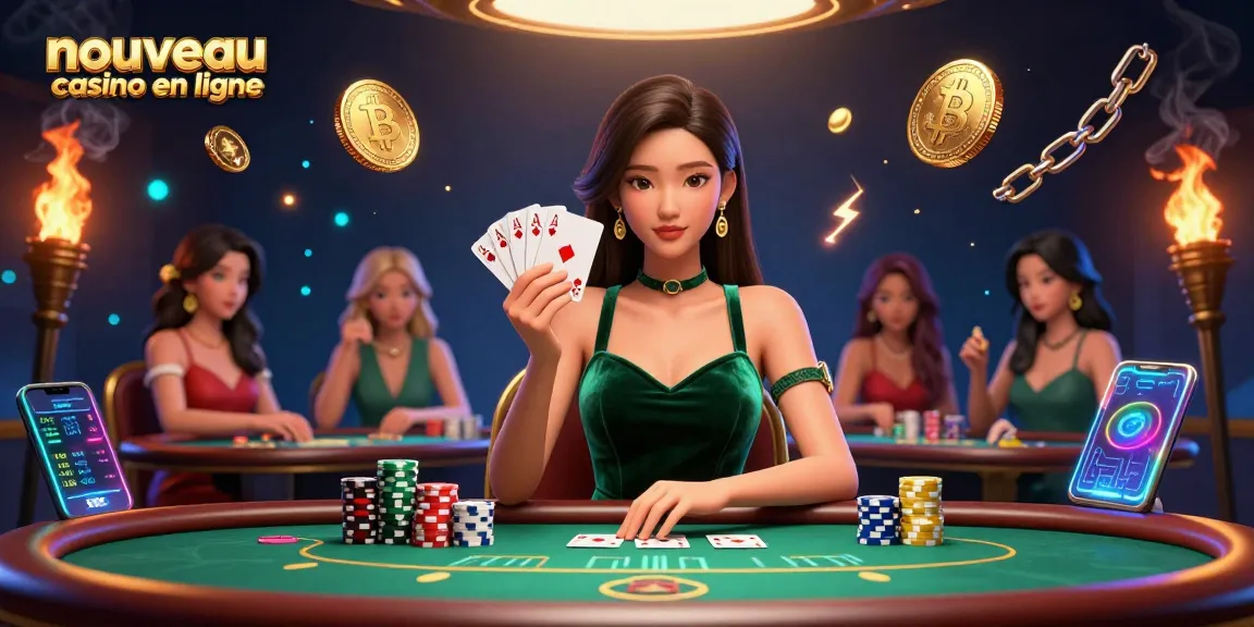 Découvrez le frisson au nouveau casino en ligne avec une scène de poker magnifiquement stylée et des éléments d'investissement numérique.