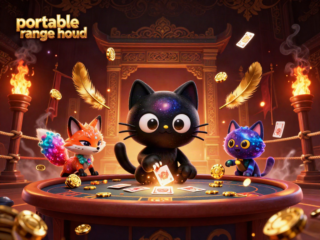 Engaging portable range hood scene showcasing cosmic cats pulling in chips and cards in a vibrant casino atmosphere.