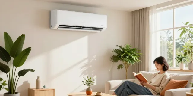 Cozy living room with a mini split 12000 BTU air conditioner providing comfort and style.