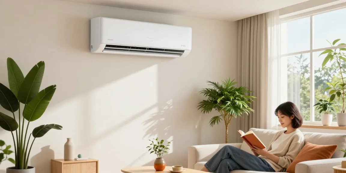 Cozy living room with a mini split 12000 BTU air conditioner providing comfort and style.