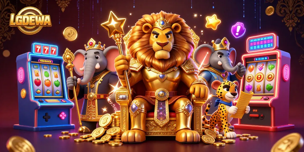 Engage with thrilling slot action at LGODEWA featuring charismatic cartoon characters and vibrant casino elements.