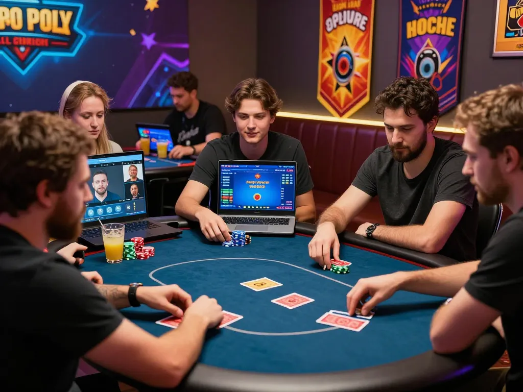 Engaging poker online game experience with diverse players enjoying a cozy virtual atmosphere and animated game elements.